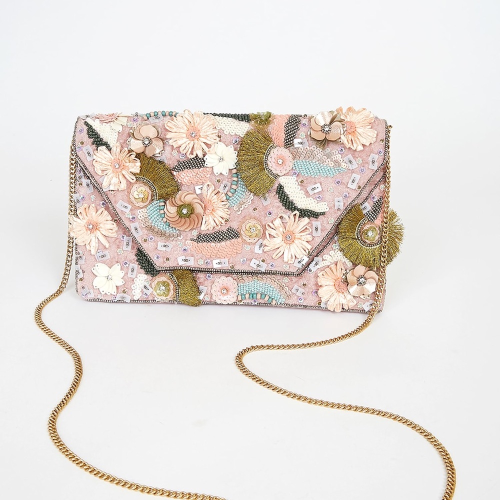 Lulu's Pink Floral Clutch with Gold Accents